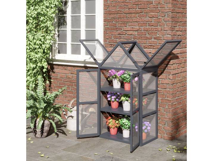 Outsunny Serre Jardin Polycarbonate 3 Niveaux Bois Gris
