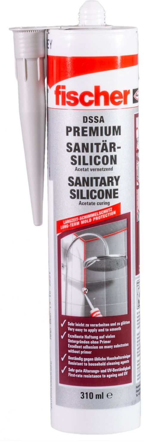 fischer DSSA sanitärgrau Sanitärsilicon   für die Abdichtung von Sanitäranlagen geeignet, fungizid ausgerüstet und UV-beständig (512209)