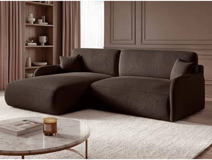 KP-Meble L-Form Ecksofa mit Schlaffunktion und Bettkasten 253x175 cm - Wohnlandschaft – Cord Sofa POSO – NIVO (POSSO 06, Links)