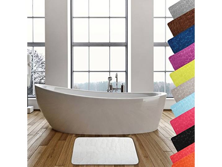 MSV – Mikrofaser-Badematte „Pebble“ – Saugfähig und rutschfest – 50 x 80 cm – Weiß – Maschinenwaschbar – Schnelltrocknend – Optimaler Komfort für Ihr Badezimmer