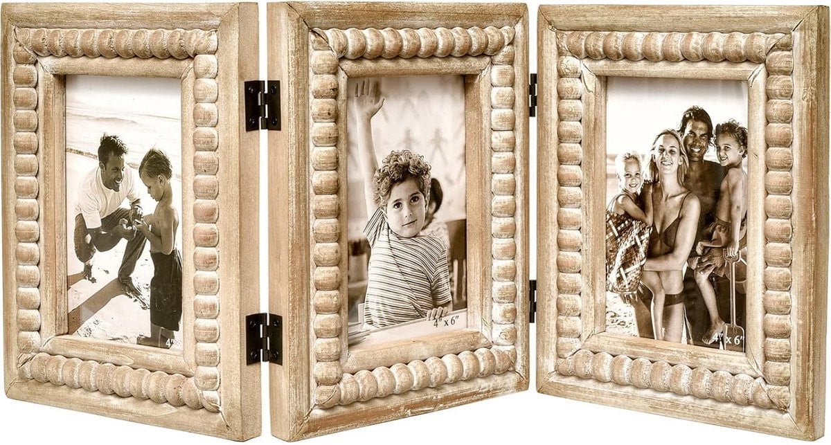 Vouwbaar Fotolijst Collage voor 3 Foto's 10x15 cm Rustiek Houten Decoratie