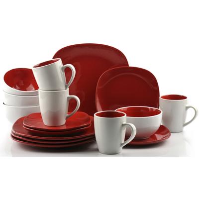 Kombiservice RETSCH ARZBERG "Geschirr-Set, Service NOVA SQUARE", rot (weiß, rot), 16 Stk., Steinzeug, Geschirr-Sets, Kombiservice, Bicolor-Look, 16 Teile, für 4 Personen