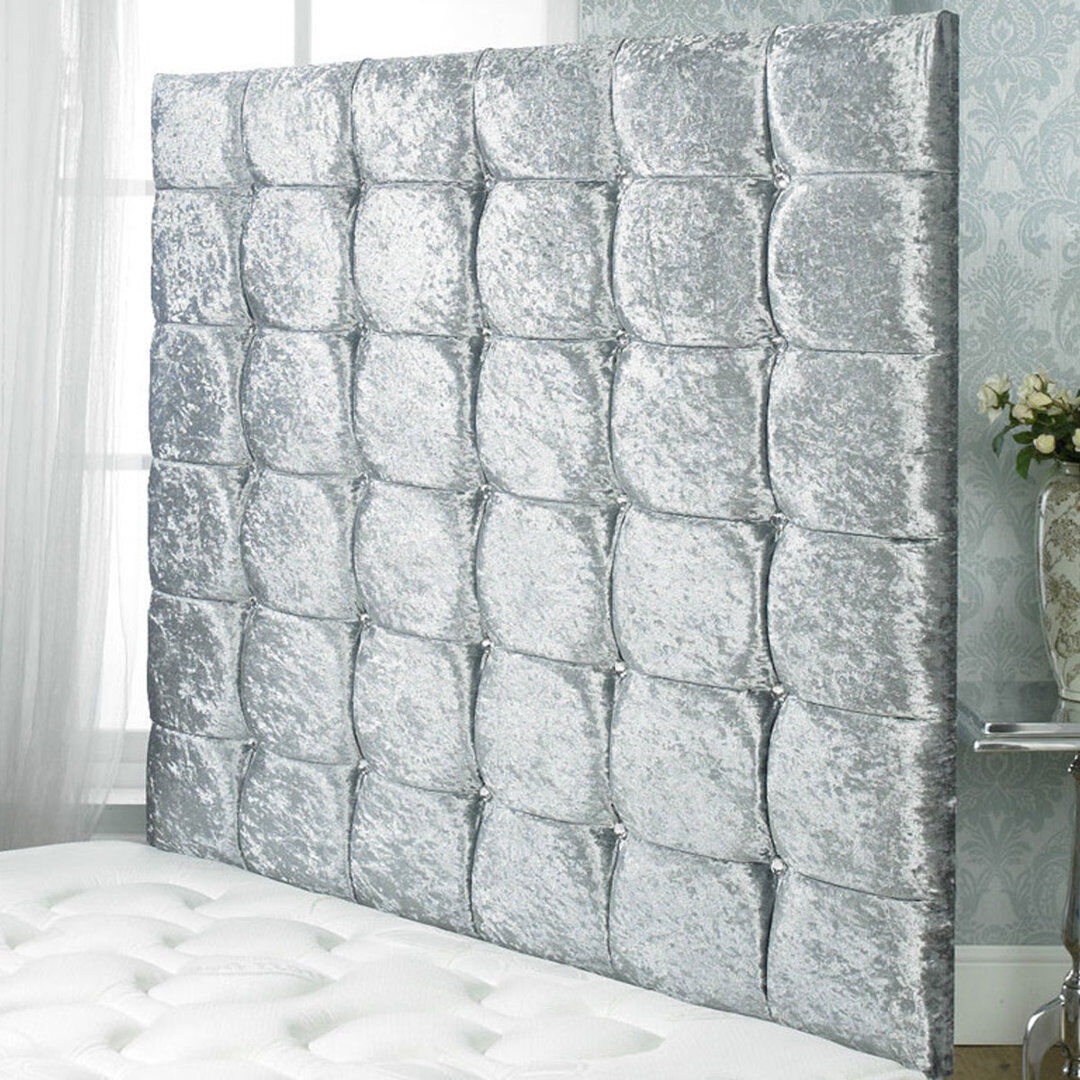 Rosdorf Park Shockley Upholstered Headboard Silver/Crushed Velvet Fabric Kingsize (5')