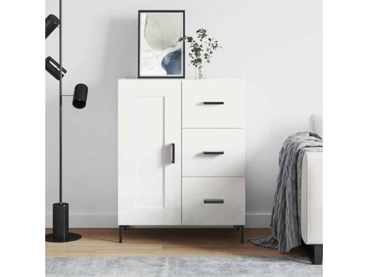 HEFZGDB Sideboard mit Wandhalterung zur Sicherung in Weiß und zeitlosem Design aus Holzwerkstoff mit glatter Oberfläche bietet viel Stauraum für Alltagsgegenstände