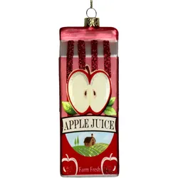 Christbaumschmuck Glas 13cm Glas Apfelsaft Figur Handbemalt & mit Glitzer Weihnachtsbaum Anhänger Weihnachten Weihnachtsbaumschmuck Getränke Saft Rot