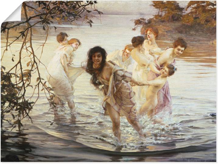 Wandbild ARTLAND Glückliches Spiel im Wasser. 1899 , beige (farbe bild(er): naturfarben), B:60cm H:45cm, Bilder, Wandbild, als Leinwandbild, Poster in verschied. Grössen
