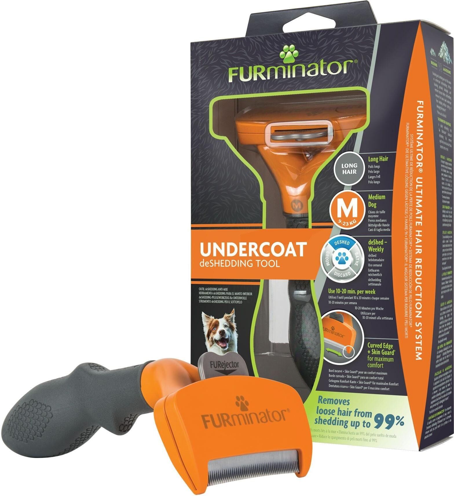Fellkamm FURMINATOR "Hund deShedding M Langhaar 6,7 cm", orange (bunt), B:6,7cm, Fellkämme, Fellkamm bunt Einheitsgröße
