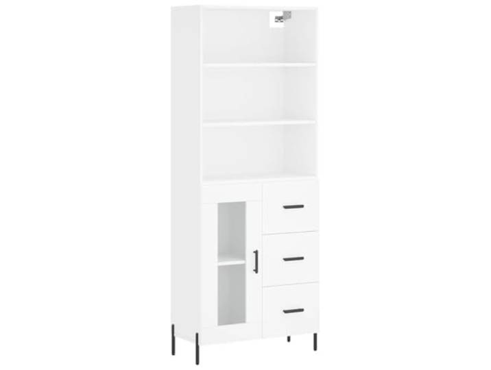 Fisinber Highboard Weiß 69,5x34x180 cm Schrank Holzwerkstoff Glas Mehrzweck-Combi-Schrank für Wohnzimmer und Flur mit stabilen Eisenbeinen, Glastür und viel Stauraum für Ordnung.
