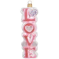 Christbaumschmuck Glas 12cm Love Schriftzug Figur Mundgeblasen & Handbemalt Weihnachtsbaum Anhänger Weihnachten Weihnachtsbaumschmuck Liebe Wort Rosa