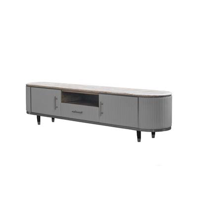 KAWOLA Lowboard MARIA TV-Bank Marmorplatte Kunstleder grau