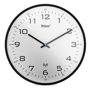 Mebus Wanduhr 13079, Kunststoff, analog, Funkuhr, Ø 30 cm, schwarz, lautlos
