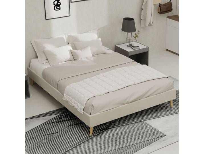 Cadre de lit 140x200 cm revêtement velours néerlandais beige EVRYAE