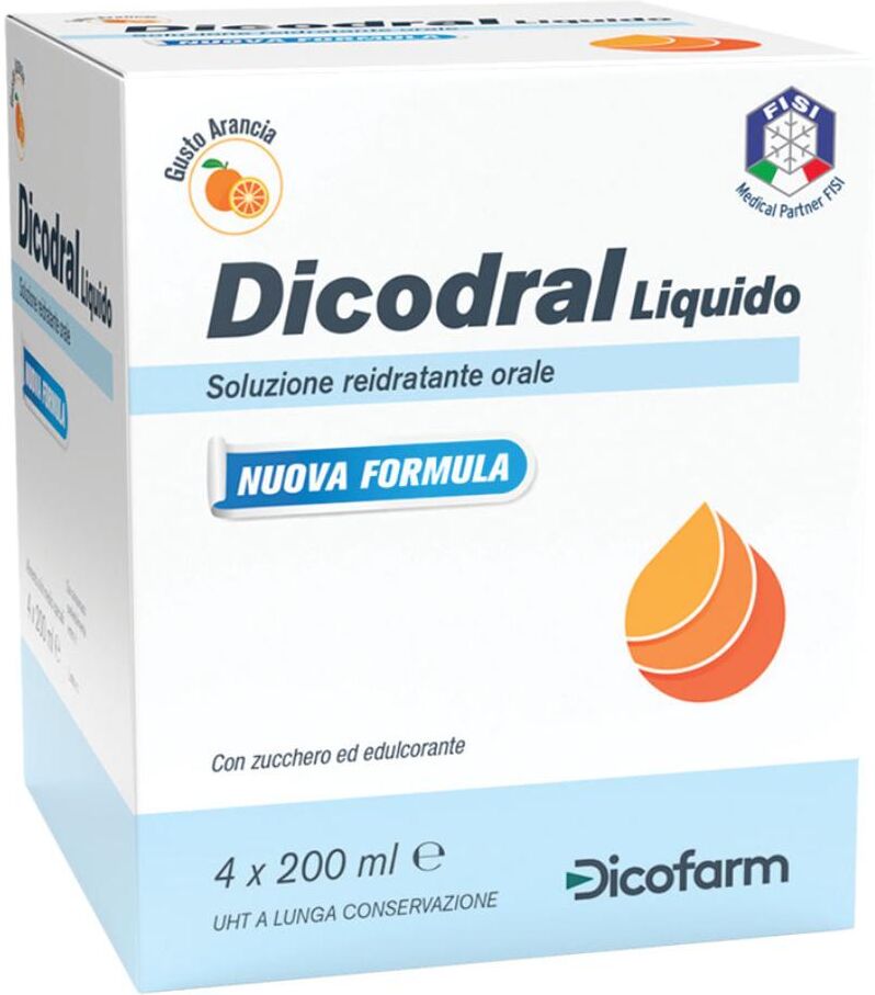 DICOFARM SpA Dicofarm, Dicodral Liquido Reidratante Orale, 4 Brick da 200 ml