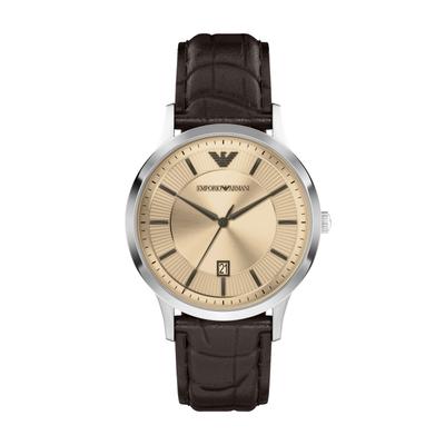 Quarzuhr EMPORIO ARMANI, braun (braun, bronzefarben, bronzefarben), Armbanduhren, Herren, edelstahlfarben, Quarzuhr, Armbanduhr, Herrenuhr, Lederarmband, analog, Tag