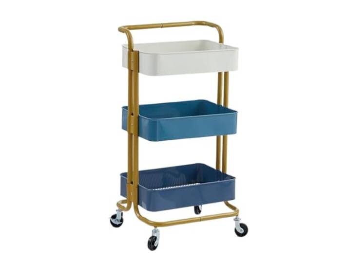 DFHetFH Rollwagen 3-Tier Roll Utility Cart Organisation Lagerwagen for Office Home Küche Küchenwagen(Blue+White)
