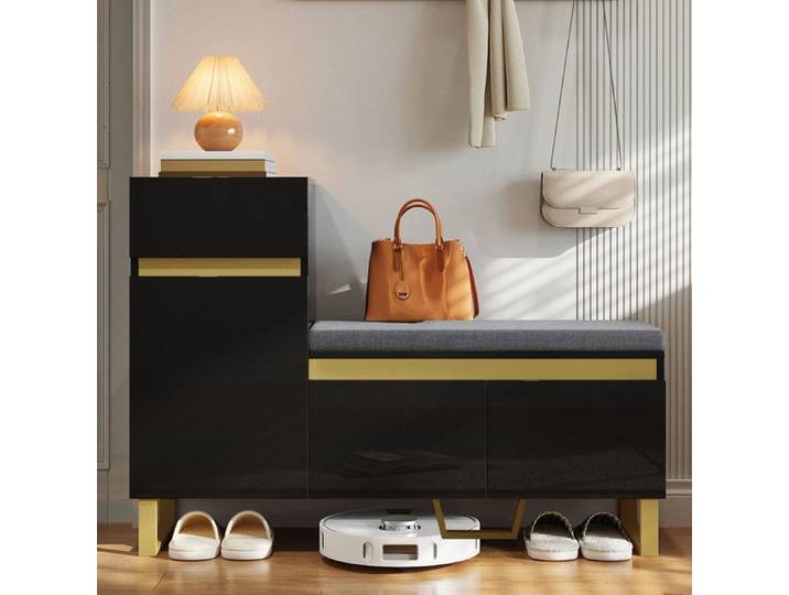 Armoire à chaussures de grande capacité pour L'entrée armoire de rangement à plusieurs niveaux armoire d'entrée minimaliste-noir