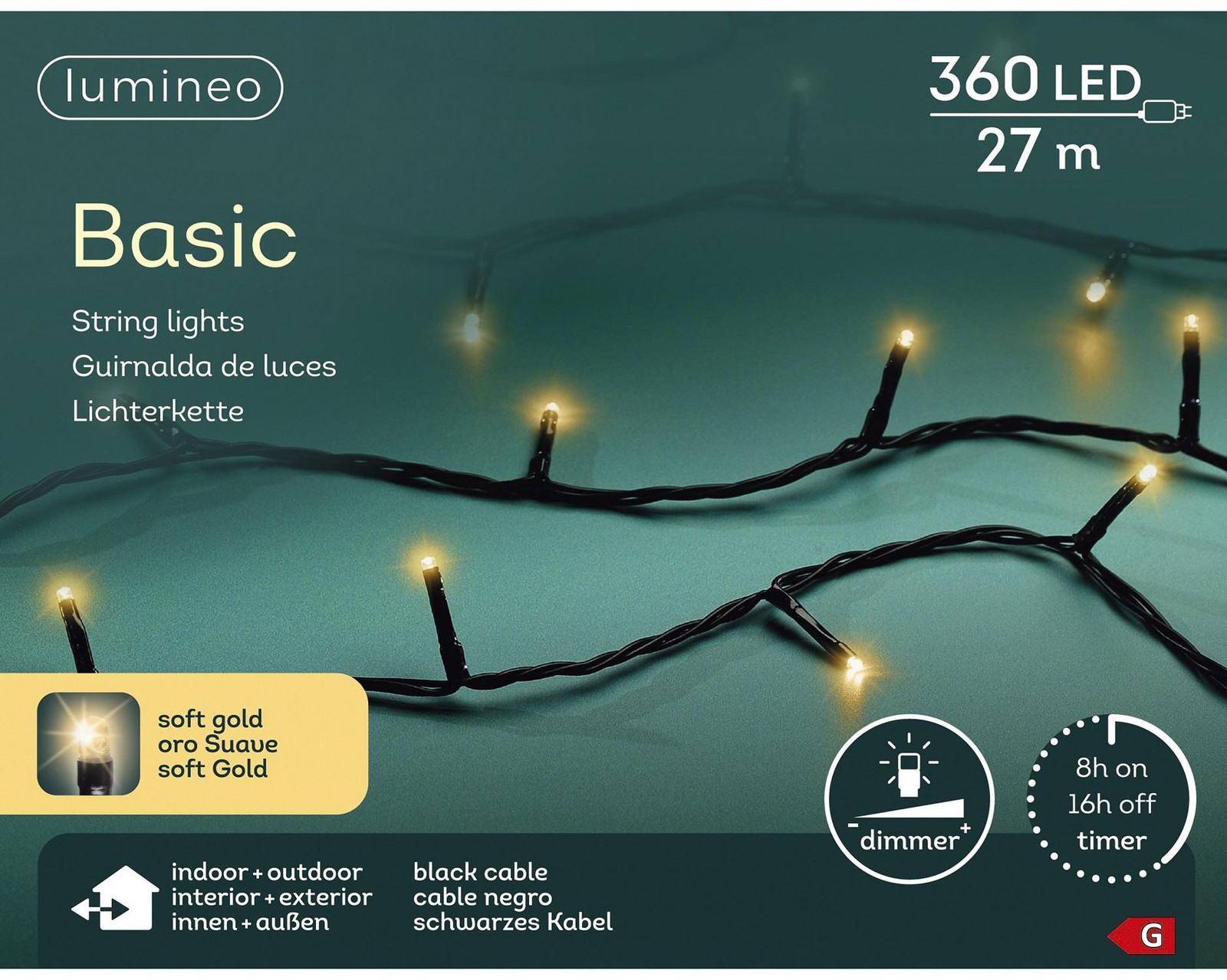 Lumineo Led Basic Lichtsnoer 27 meter 360 LED zwart/soft gold