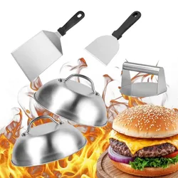 Relaxdays Smash Burger Set 5-teilig Edelstahl Schwarz,Silber
