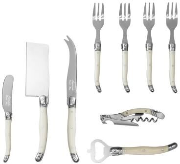 French Home Laguiole Essential 9-Piece Charcuterie and Barware Set with Faux Ivory Handles