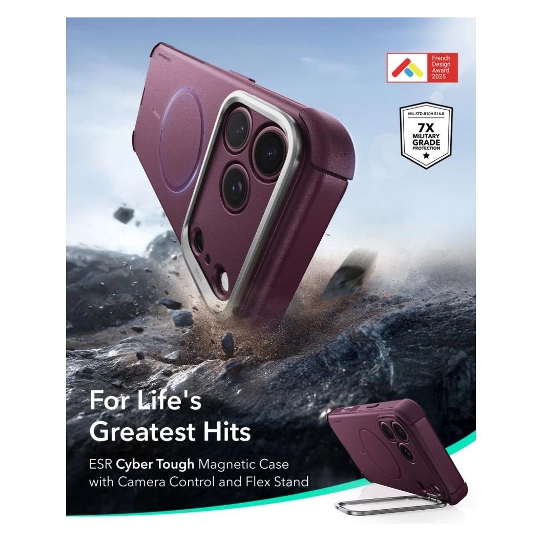 ESR - Cyber Armor Kickstand - iPhone 18 Pro / iPhone 17 Pro - Frosted deep Burgundy (Apple iPhone 17 Pro, Apple iPhone 18 Pro) (4894240303924)
