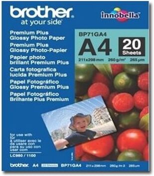 Brother BP71GA4 Papel fotográfico brilhante Premium Plus   A4 260 g 20 folhas