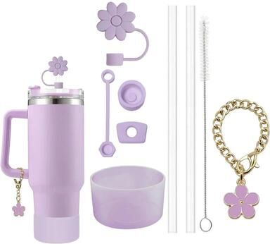 Uplifted Goods 9 Piece Drink Cup Accessory Set With Straw Covers And Brush purple