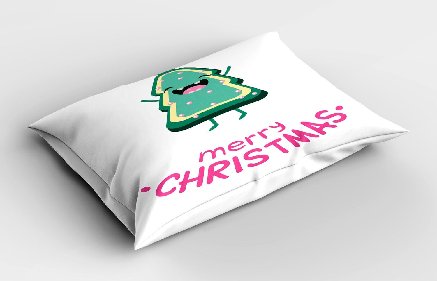 ABAKUHAUS Kerst Kussensloop Kerstboom Shaped Joyous Cookie Jadegroen Roze Wit 65 x 50 cm