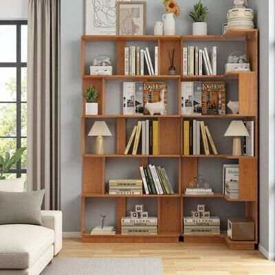 ZWYO HOSIMU "64.6"" H Set of 2 Corner L-Shaped & I-Shaped Bookshelf, Space-Saving Display Rack, Freely Combinable for Living Room Study"