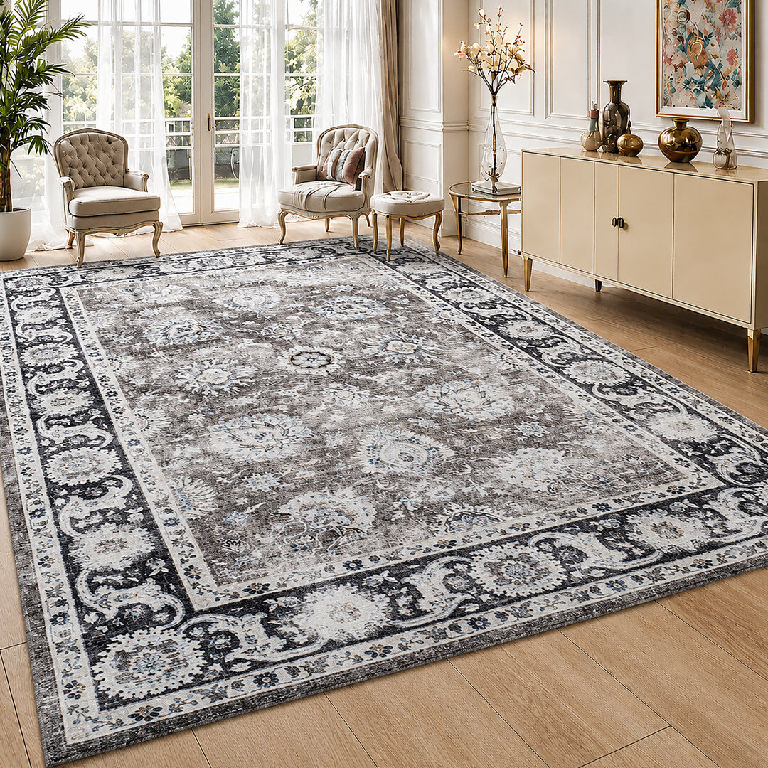 Kensington Traditional Damask Cashmere-Feel Area Rug & Runner, Non-Slip Washable Living Room Carpet HARMONY Rectangle 160 x 230 cm