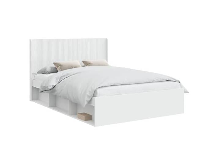 PUGYNBK Bettgestell mit Kopfteil und Aufbewahrungsfach Robustes Holz, Lattenrost, Seitenfächer, minimalistisches Design, einfache Reinigung