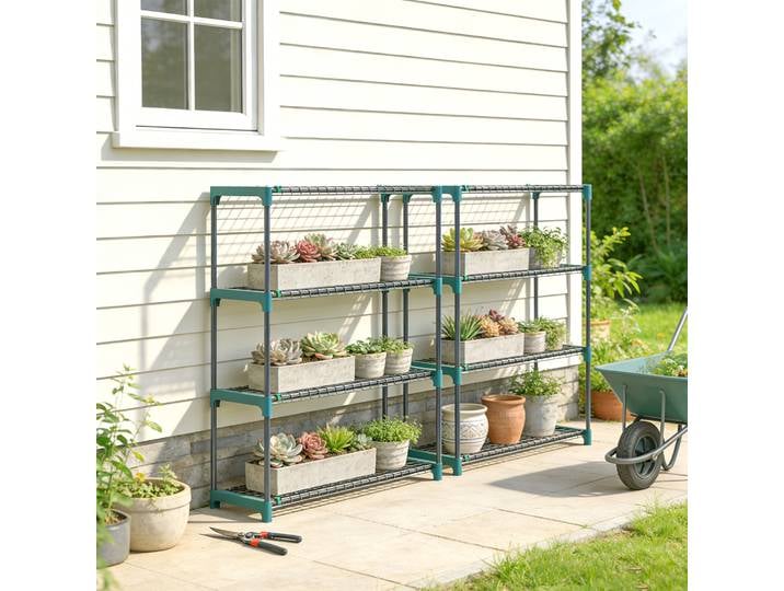 Outsunny Lot 2 Porte-Plantes 4 Niveaux Acier Vert Int/Ext
