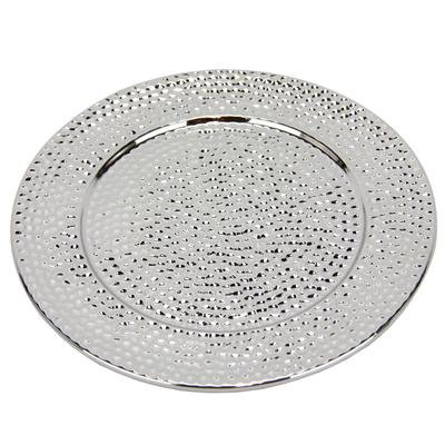 Dekotablett I.GE.A. "Keramik-Schale", silber, B:25cm H:2cm, Keramik, Dekoschalen, Dekoschale silber Tablett Weihnachtsdeko Deko Advents-Tablett rund