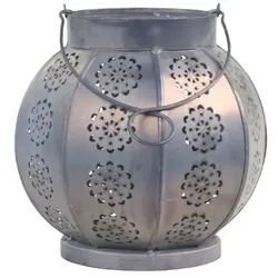 Chic Antique Runde Laterne mit Muster aus Eisen, H14.5/D15.5 cm, antique zink