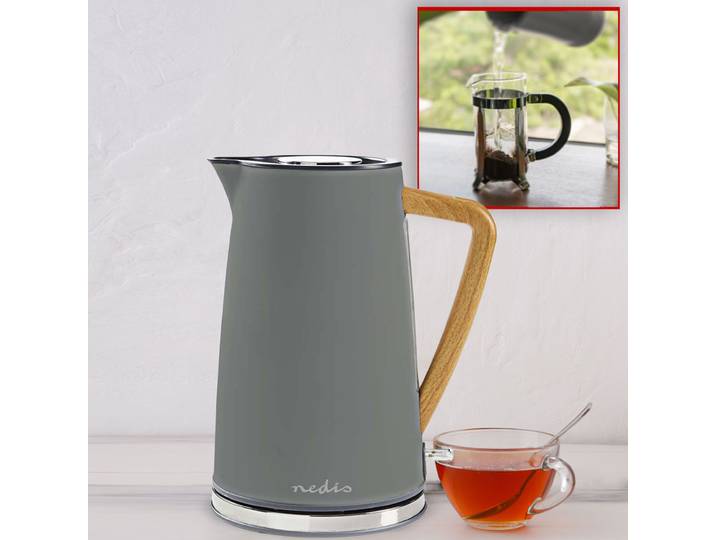 Design Wasserkocher, 360° drehbar, Soft Touch, 1.7 l, 2200 W, grau