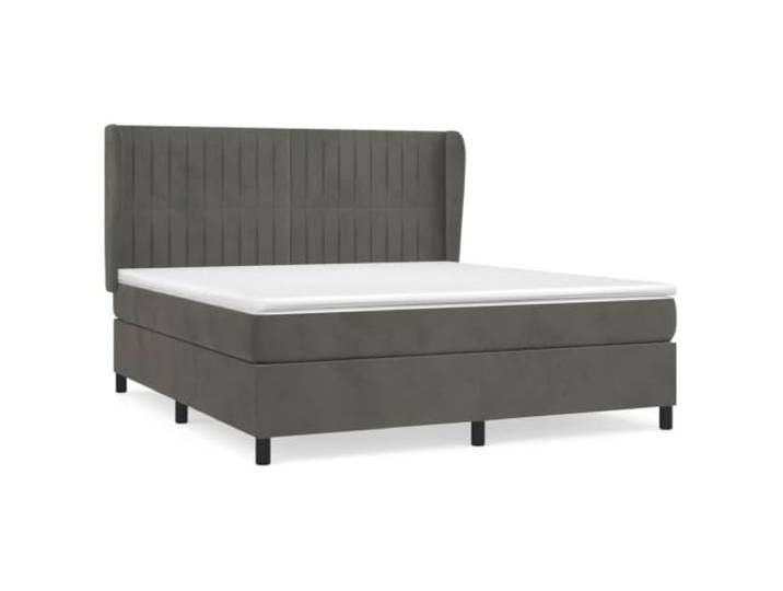PUGYNBK Boxspringbett aus grauem Samt, 180 x 200 cm Verstellbares Kopfteil, Taschenfederkernmatratze, mittelharte Unterstützung, Hautfreundlicher Schutz