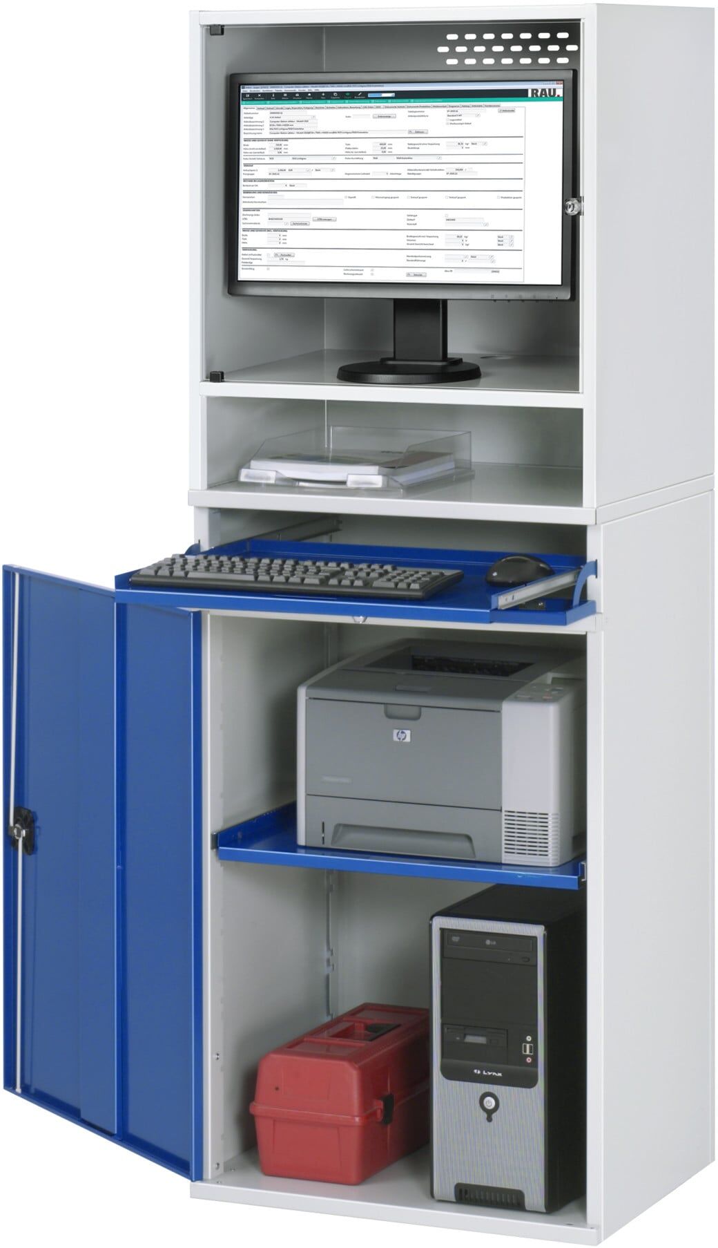 Rau Computer-Schrank 65 mit Monitorgehäuse T520 mm, B650xT520xH1770mm (07-650-M65-MG5.11)