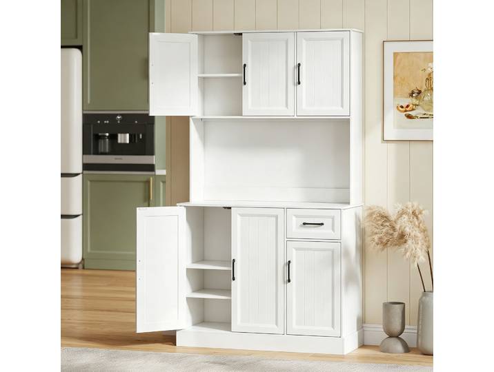 HOMCOM Meuble Cuisine 180,5cm MDF Blanc avec Étagères Ajustables
