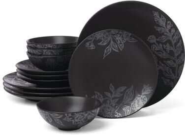 Oneida Roseto 12-Piece Dinnerware Set, Charcoal