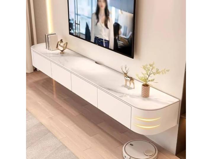 Schwimmender TV-Ständer, wandmontierter TV-Schrank, schwebend TV-Schrank Regale mit Tür, Wohnzimmer, runder Eckständer(1.2m)