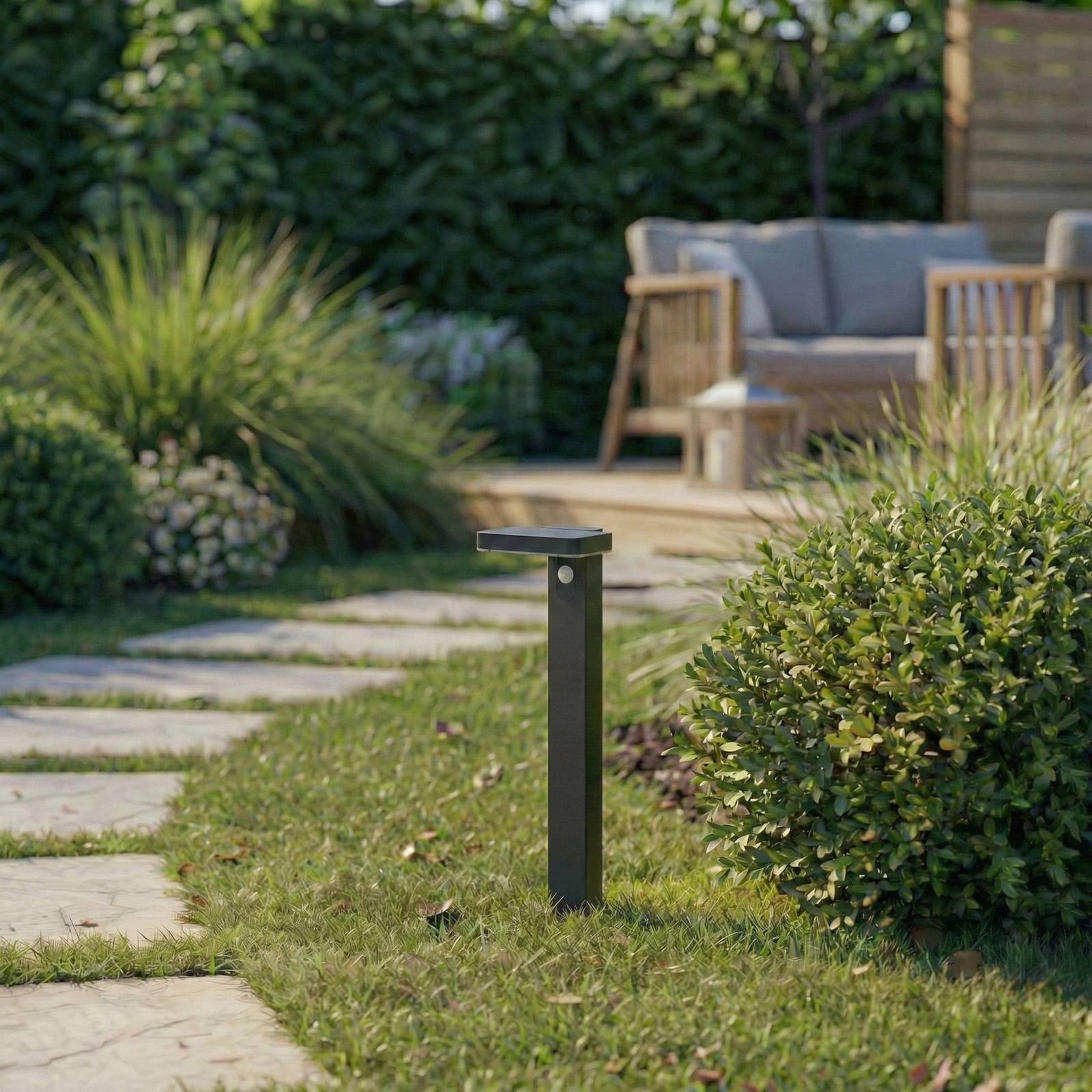 Prios LED-Solar-Wegelampe Tarlson, eckig, anthrazit, Sensor Tarlson PRIOS, schwarz, Kunststoff, Modern