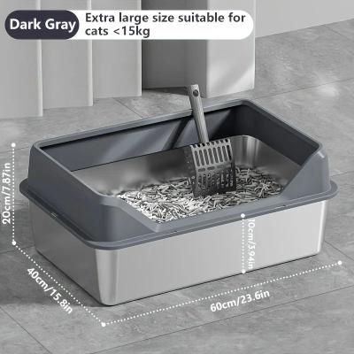 Uplift Treasures KEMORELA XL Stainless Steel Cat Litter Box With Lid dark Gray 60cm