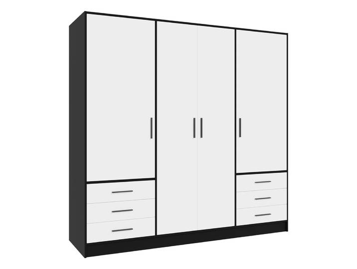 Kleiderschrank Drehtürenschrank Jupp , mit Schubkästen , schwarz / weiß , 206,5 x 200 x 60 cm