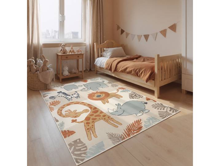 Kinderteppich HANSE HOME Savanna , bunt (creme multifarben), B:200cm H:10mm L:290cm, Polypropylen, Teppiche, Kinderteppich, Pflegeleicht, Weich, Kinderzimmer, Spielteppich, Spielunterlage