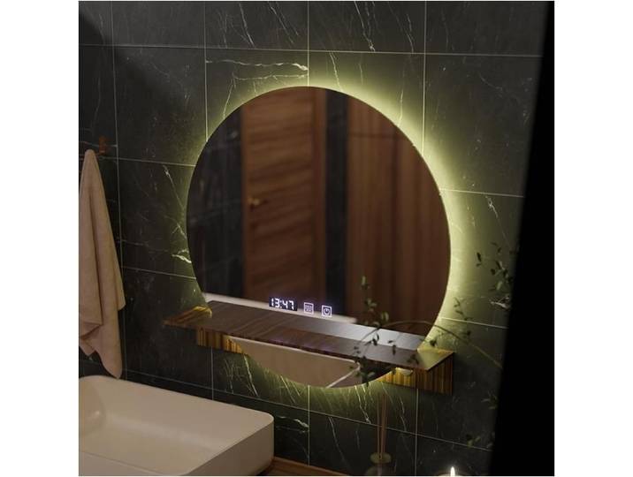 Miroir de Salle de Bain Alessandro Design Desembuage Horloge et Temperature 60x60