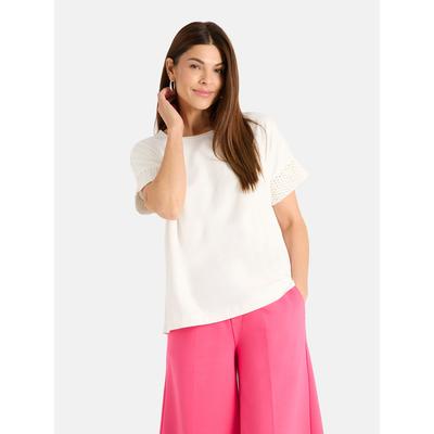 T-Shirt LIEBLINGSSTÜCK "CarinaL", Damen, Gr. L, 100, weiß, 95% Baumwolle, 5% Elasthan, loose fit, Rundhals, Shirts T-Shirt, mit Baumwoll-Anteil