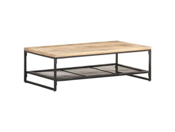 Couchtisch 110x60x35 cm aus Mango Massivholz mit Regal und Eisenbeinen Massives Mangoholz, 1 Regal, pulverbeschichtete Eisenbeine, Unikat Holzmaserung, Wohnzimmer