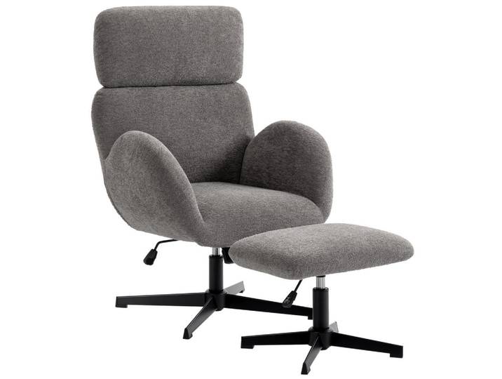 Homcom Relaxsessel mit Hocker Polyester Grau, Metall, Füllung: Schaumstoff,Schaumstoff, Sternfuß, 70x108x71 cm, Wohnzimmer, Sessel, Relaxsessel