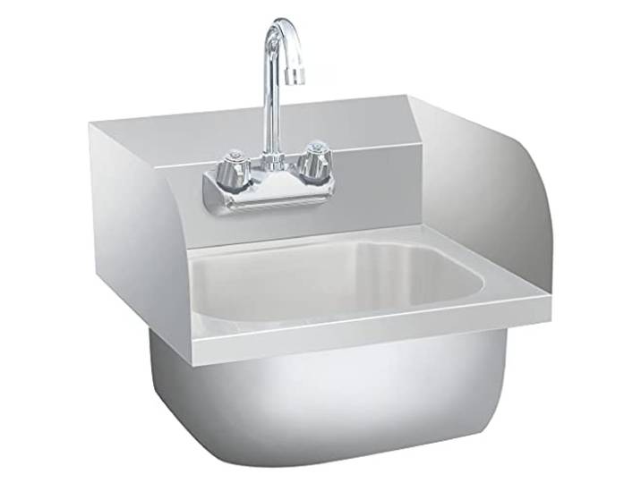 vidaXL Gastro Handwaschbecken mit Wasserhahn Wandmontage Spülbecken Spüle Küchenspüle Gastrobecken Waschtisch Edelstahlspüle Edelstahl