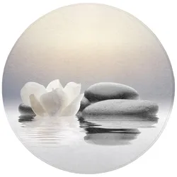 BADEMATTE Steine - Lotus - Weiß - Wasser - Zen Badvorleger 70x70 cm
