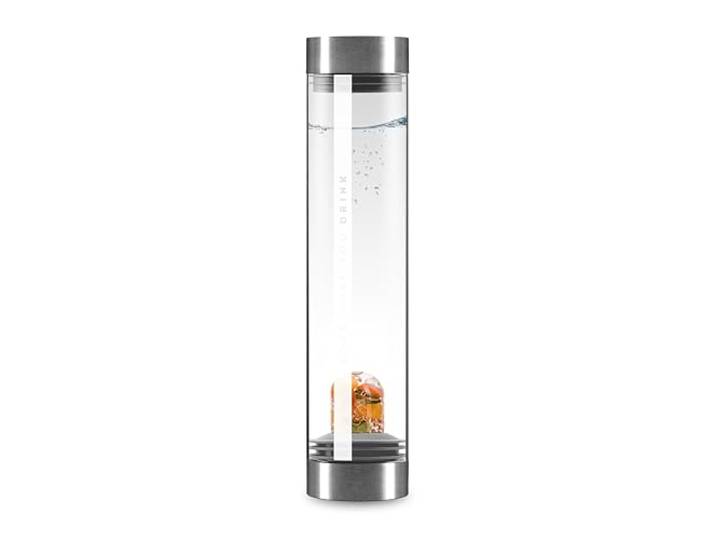 VitaJuwel Sana Premium HAPPINESS Karaffe aus Glas mit Edelsteinen (Karneol, Orangencalcit, Jade & Bergkristall) - für Optimismus, Glück & Eloquenz